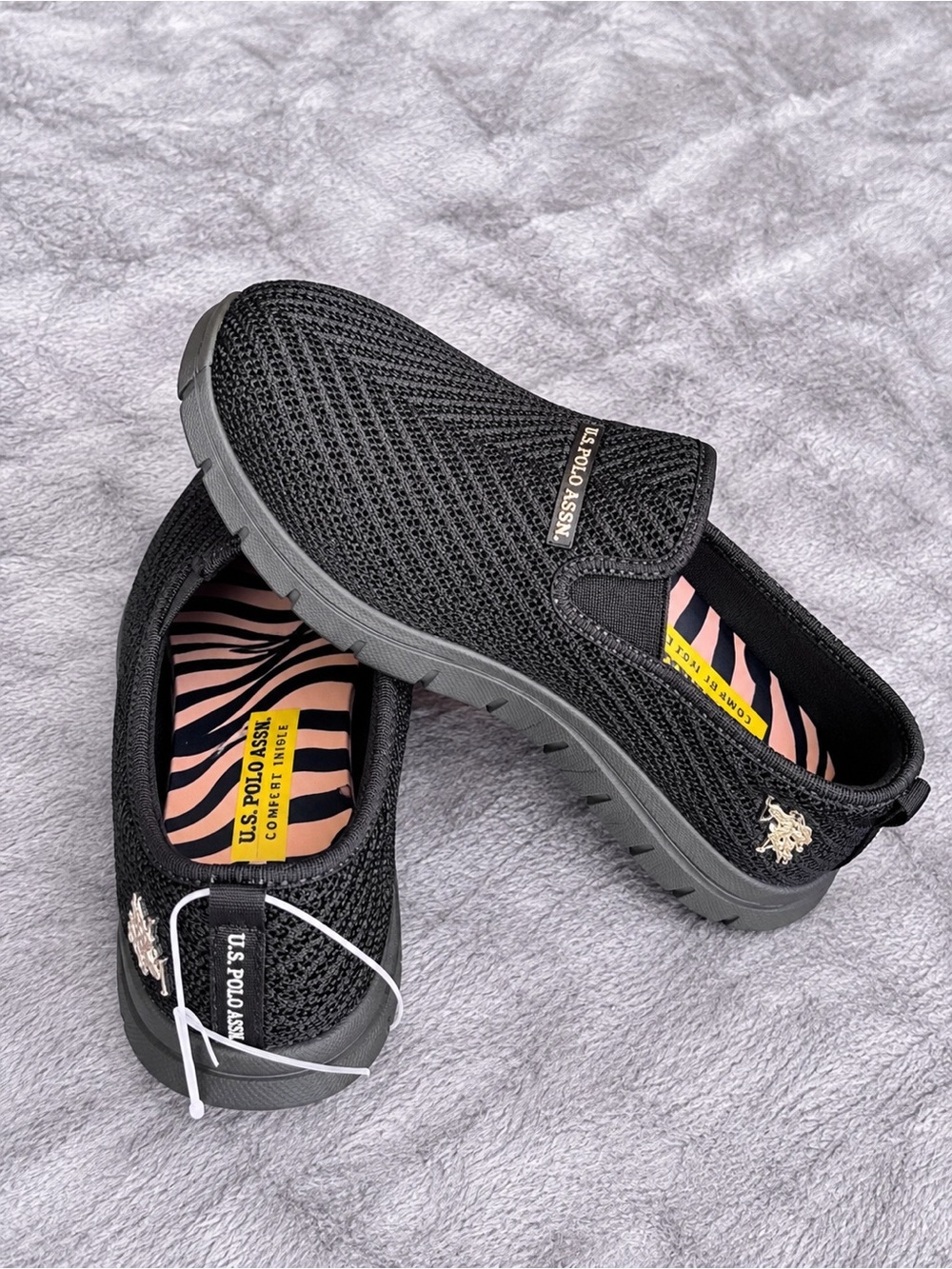 U.S. Polo Assn. Women's Black Knit Slip-On Sneakers with Gray Sole